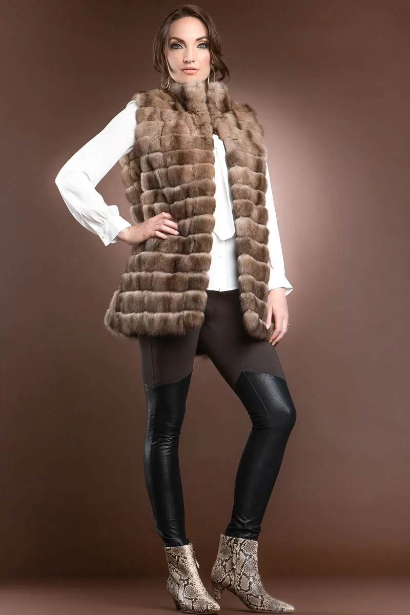 Sable Patchwork Fur Vest - Stand-Up Collar