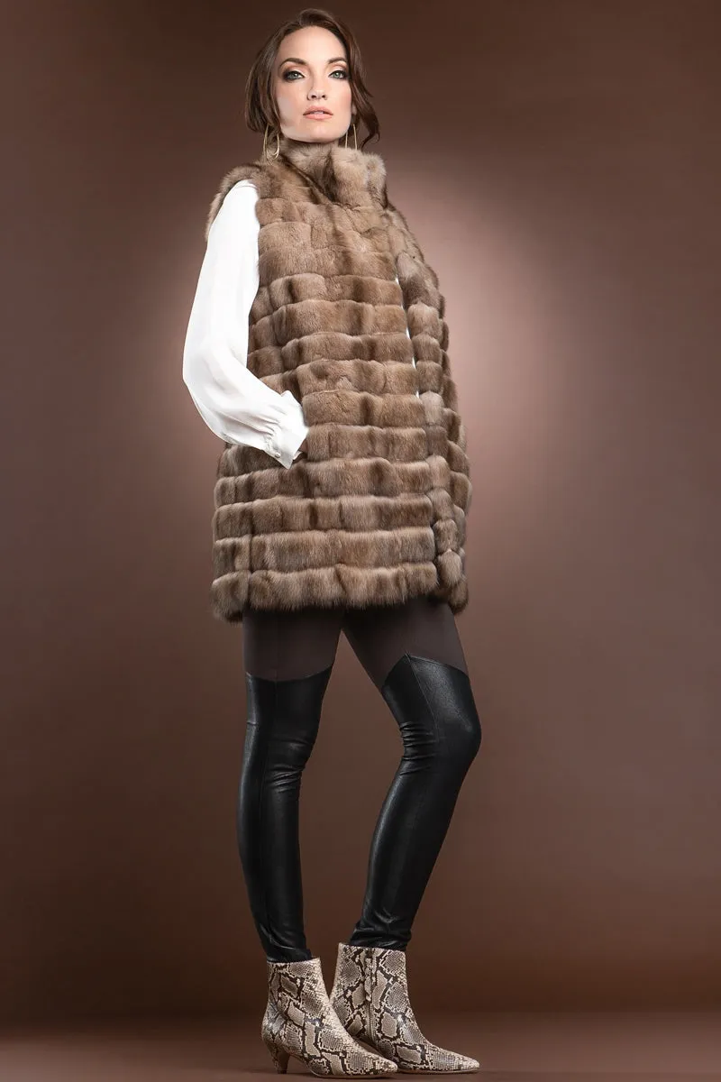 Sable Patchwork Fur Vest - Stand-Up Collar