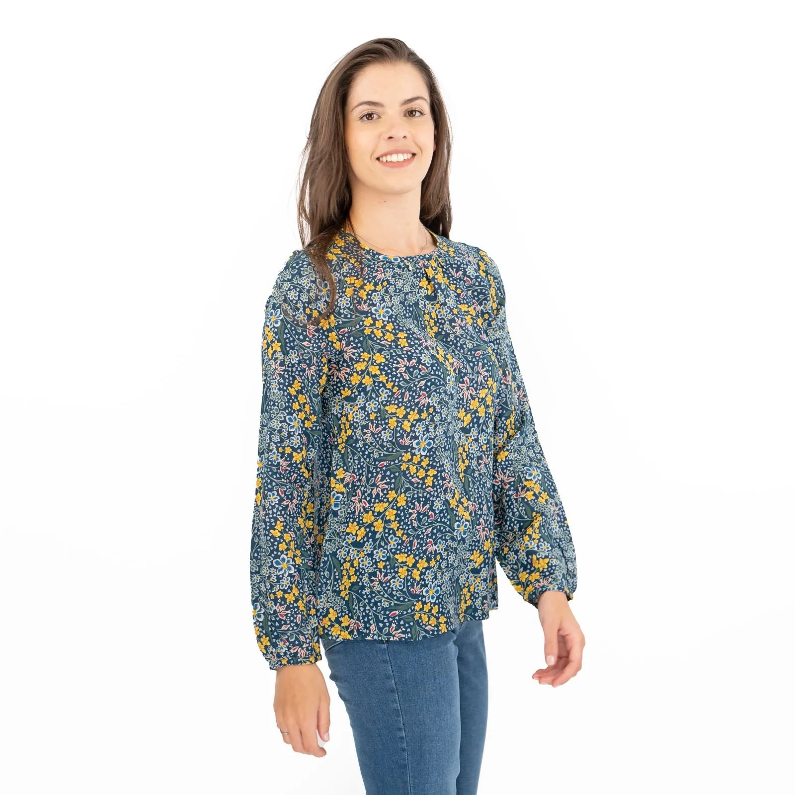 Seasalt Cloud Drift Floral Gardens Blue Blouse Long Sleeve Lightweight Tops