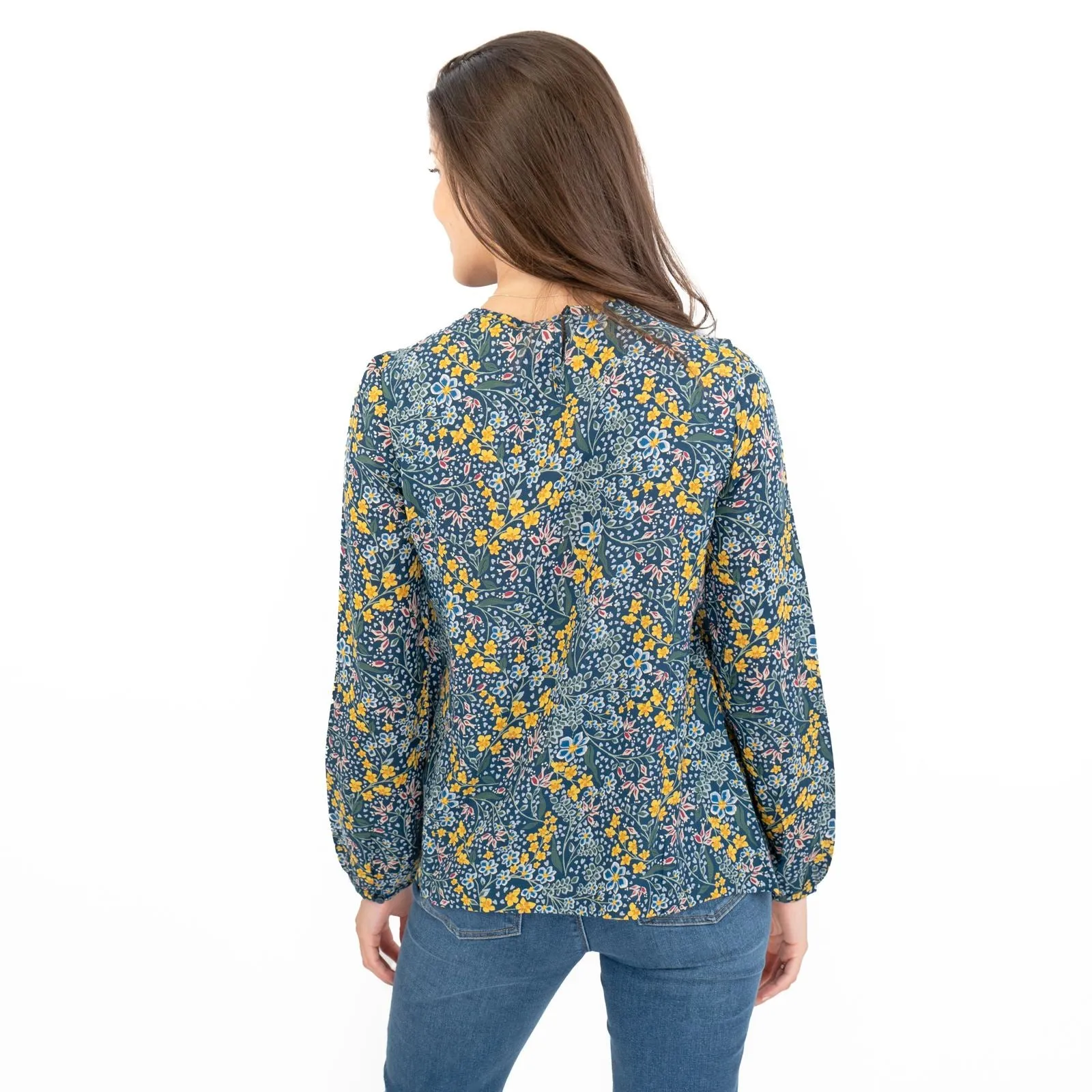 Seasalt Cloud Drift Floral Gardens Blue Blouse Long Sleeve Lightweight Tops