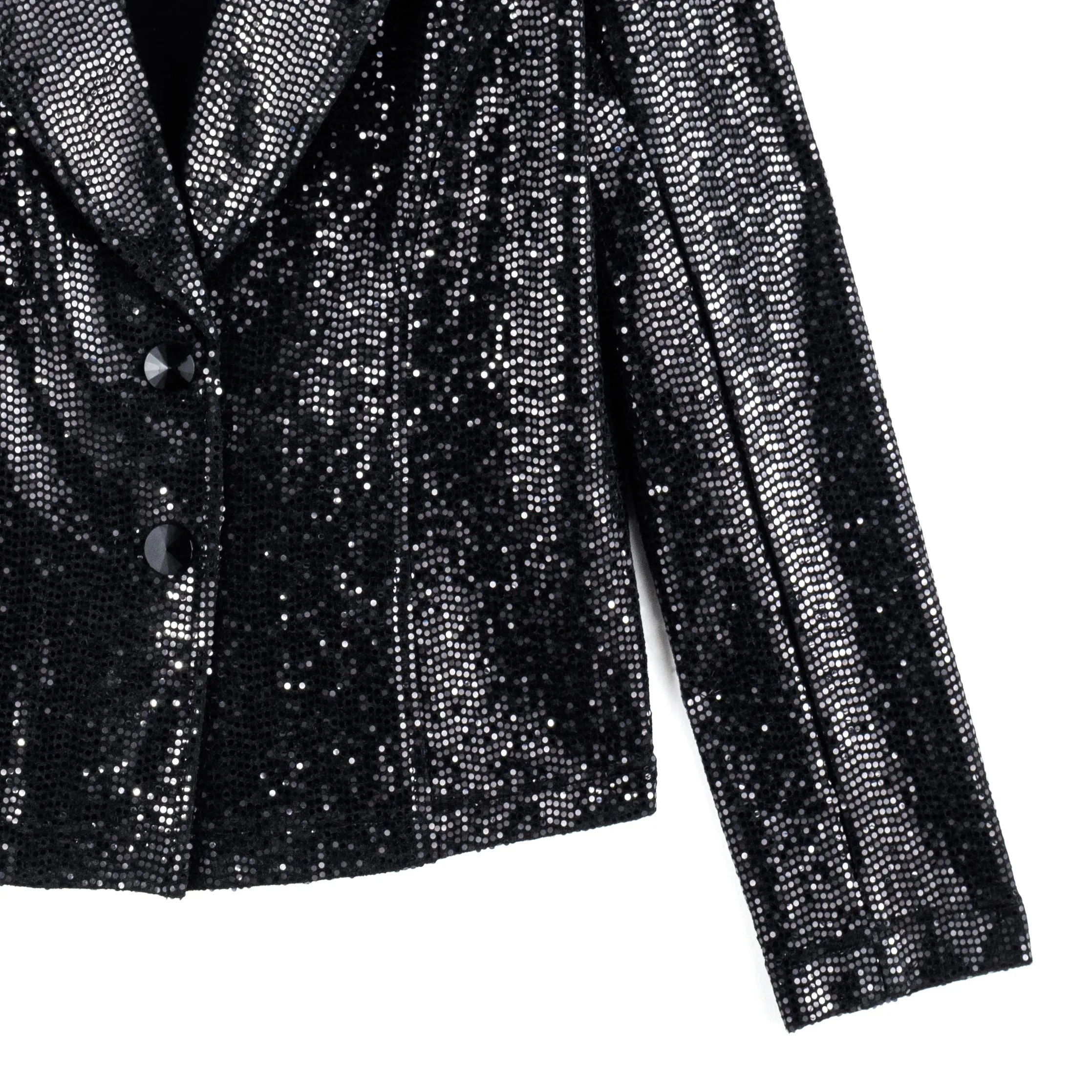 Sequin Knit - Modern Button Blazer - Black