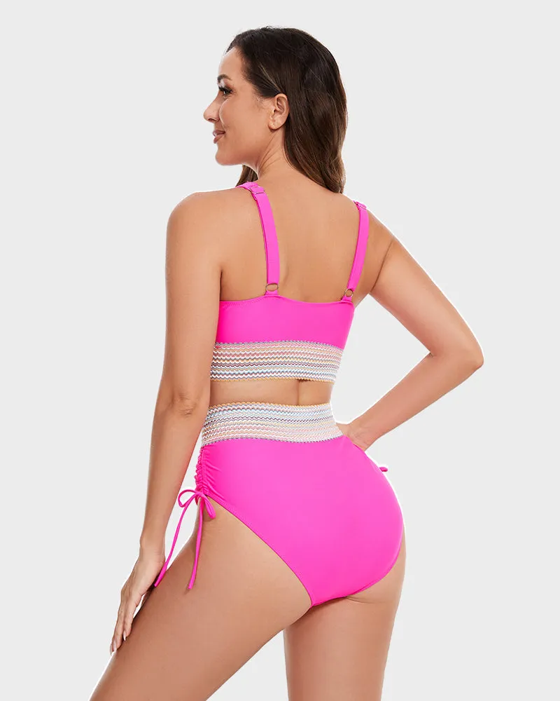 SheCurve®High Waisted Tummy Control Color Block Bikini Sets