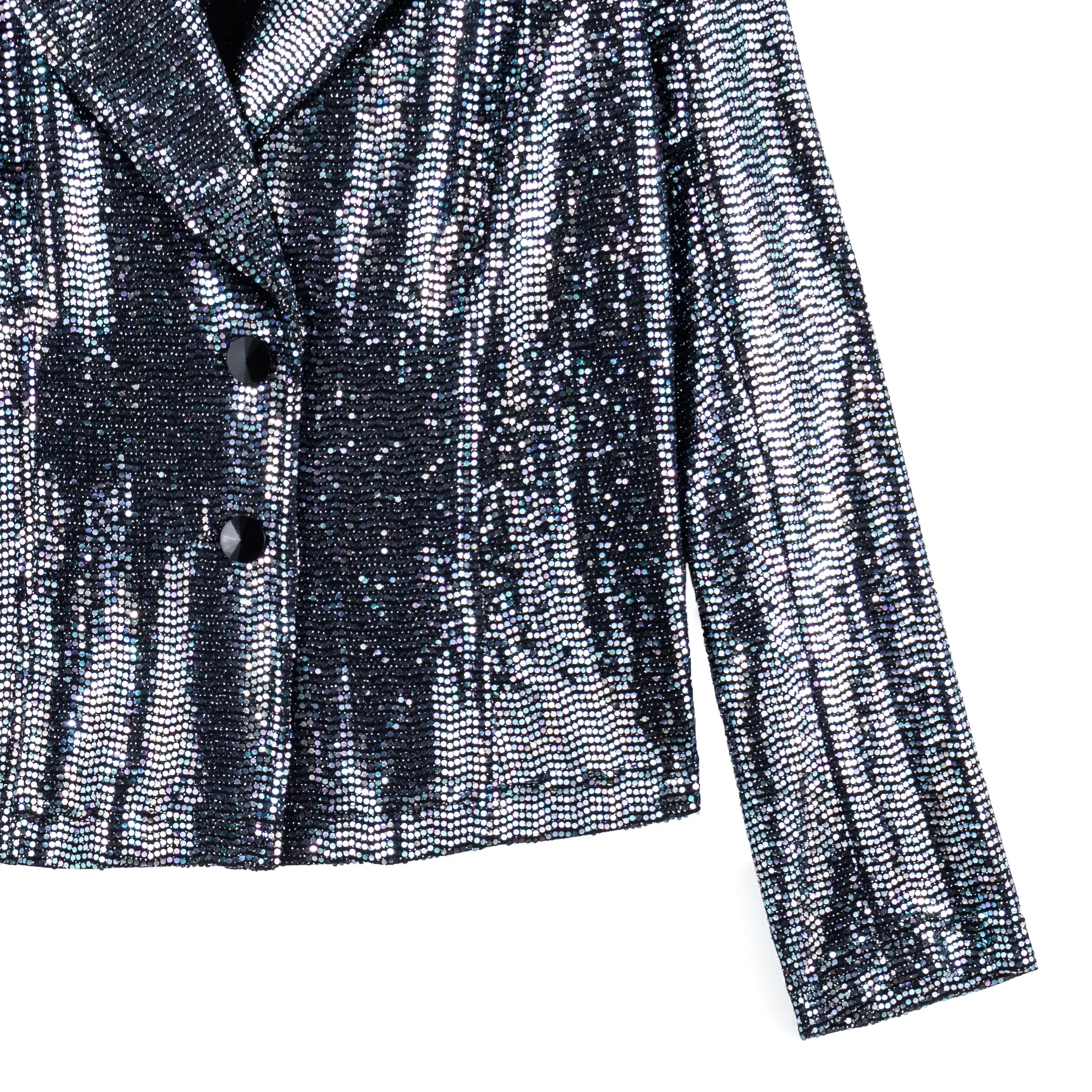 Shimmer Sequin - Modern Button Blazer - Gunmetal