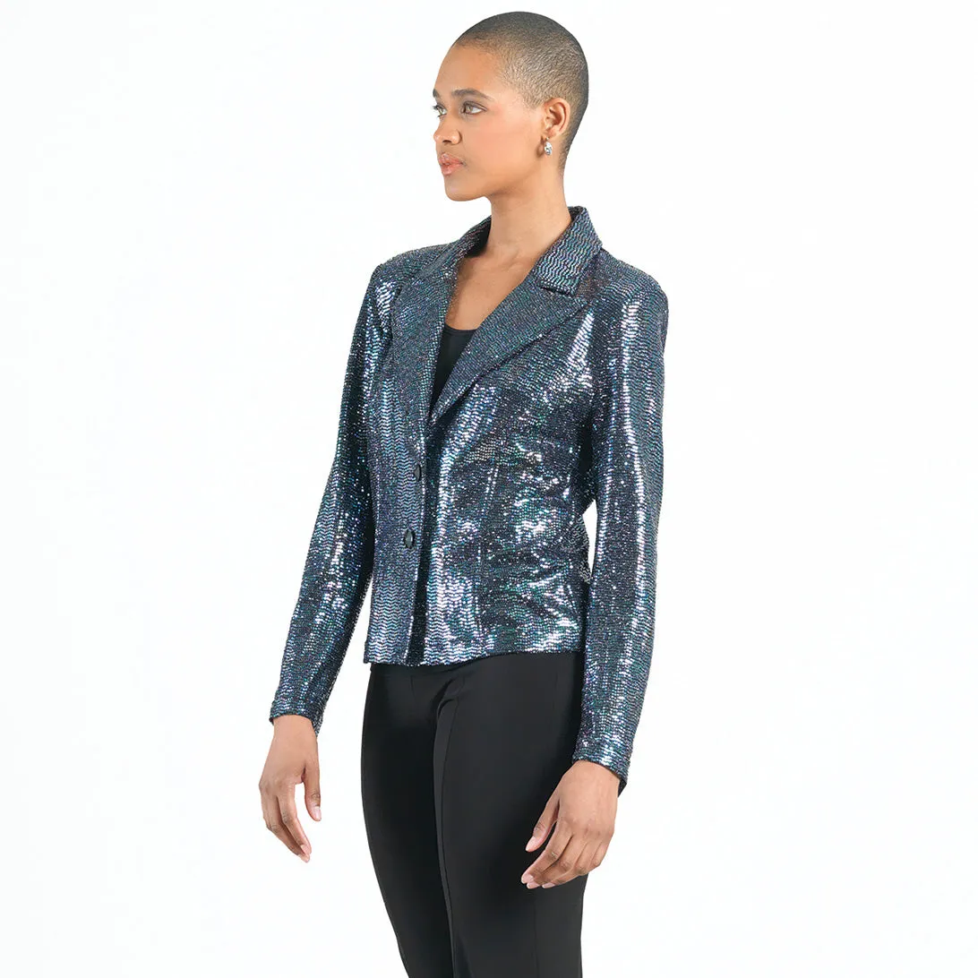 Shimmer Sequin - Modern Button Blazer - Gunmetal