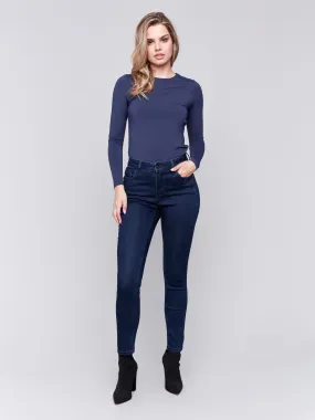 Skinny Jeans with Zipper Pocket Detail - Blue Black