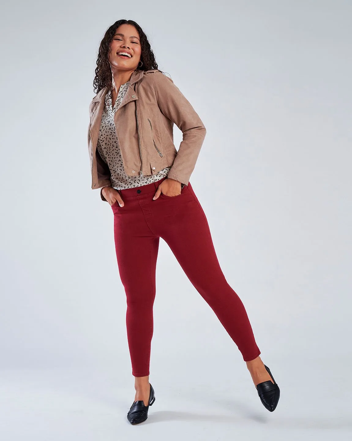 Skinny-Leg | 4-Pocket Betabrand Yoga Denim (Oxblood)