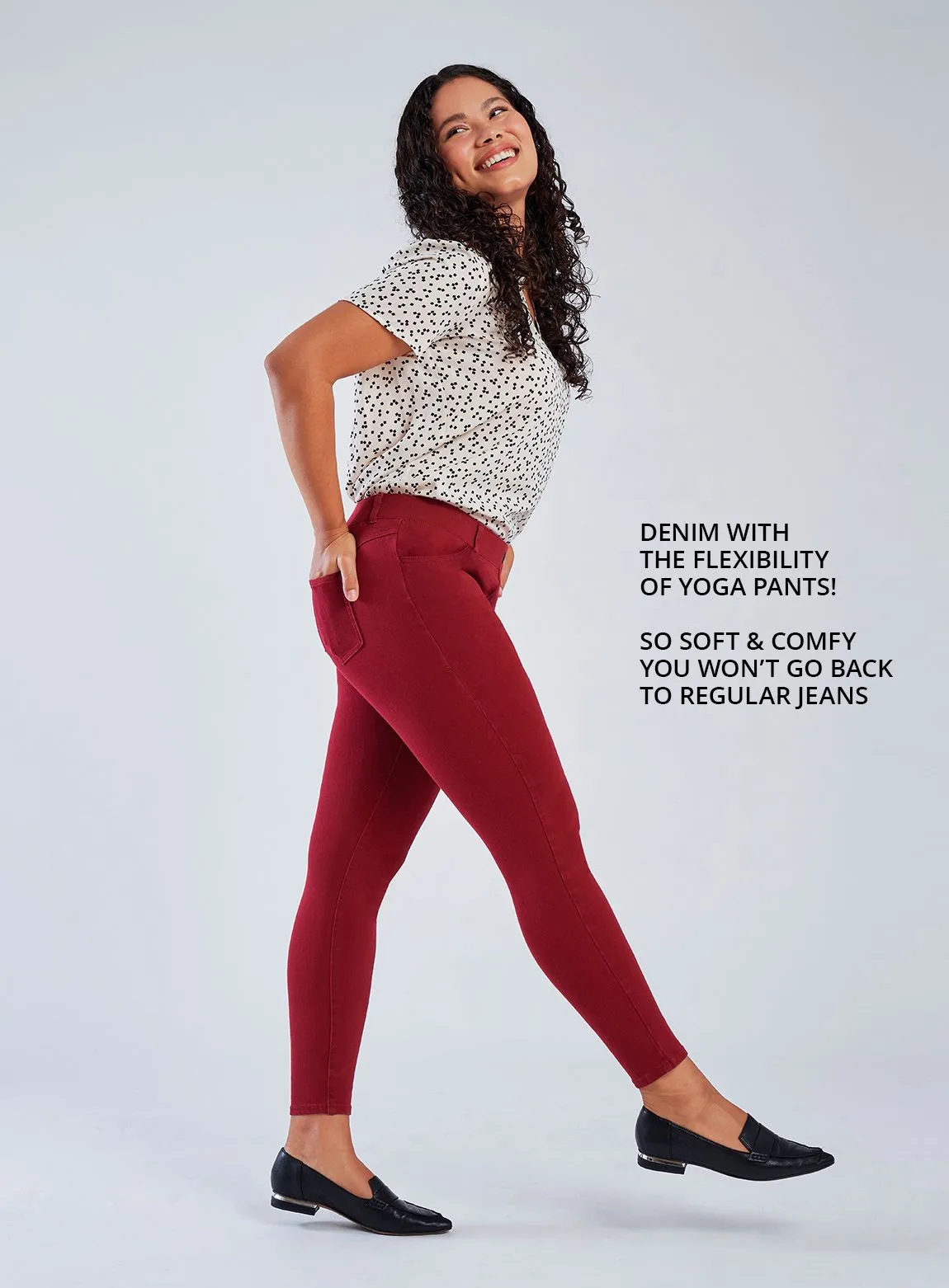 Skinny-Leg | 4-Pocket Betabrand Yoga Denim (Oxblood)