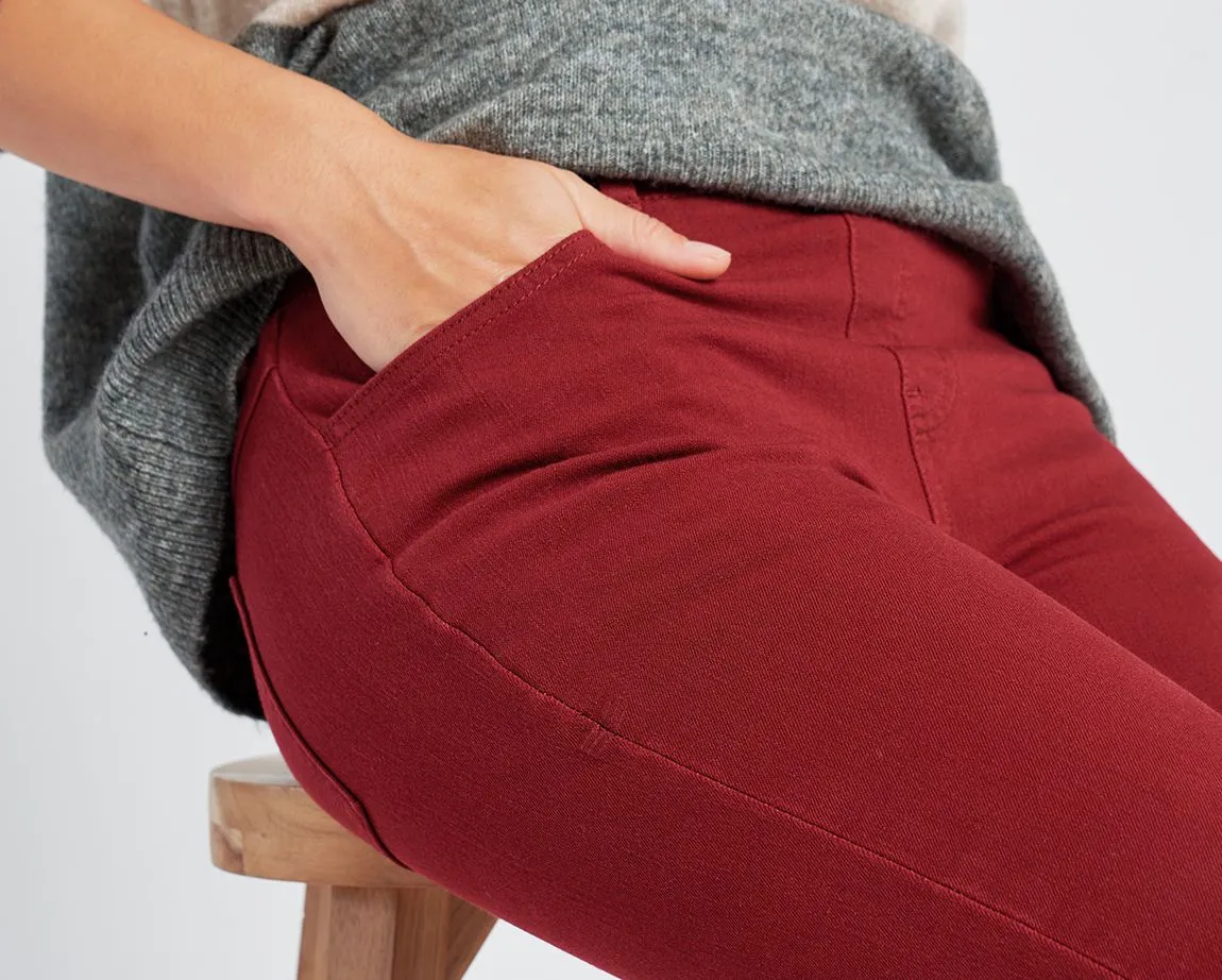 Skinny-Leg | 4-Pocket Betabrand Yoga Denim (Oxblood)