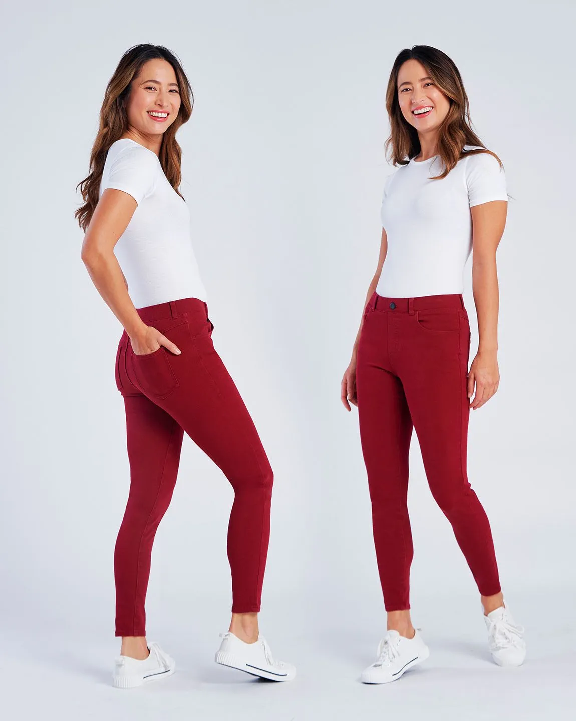 Skinny-Leg | 4-Pocket Betabrand Yoga Denim (Oxblood)