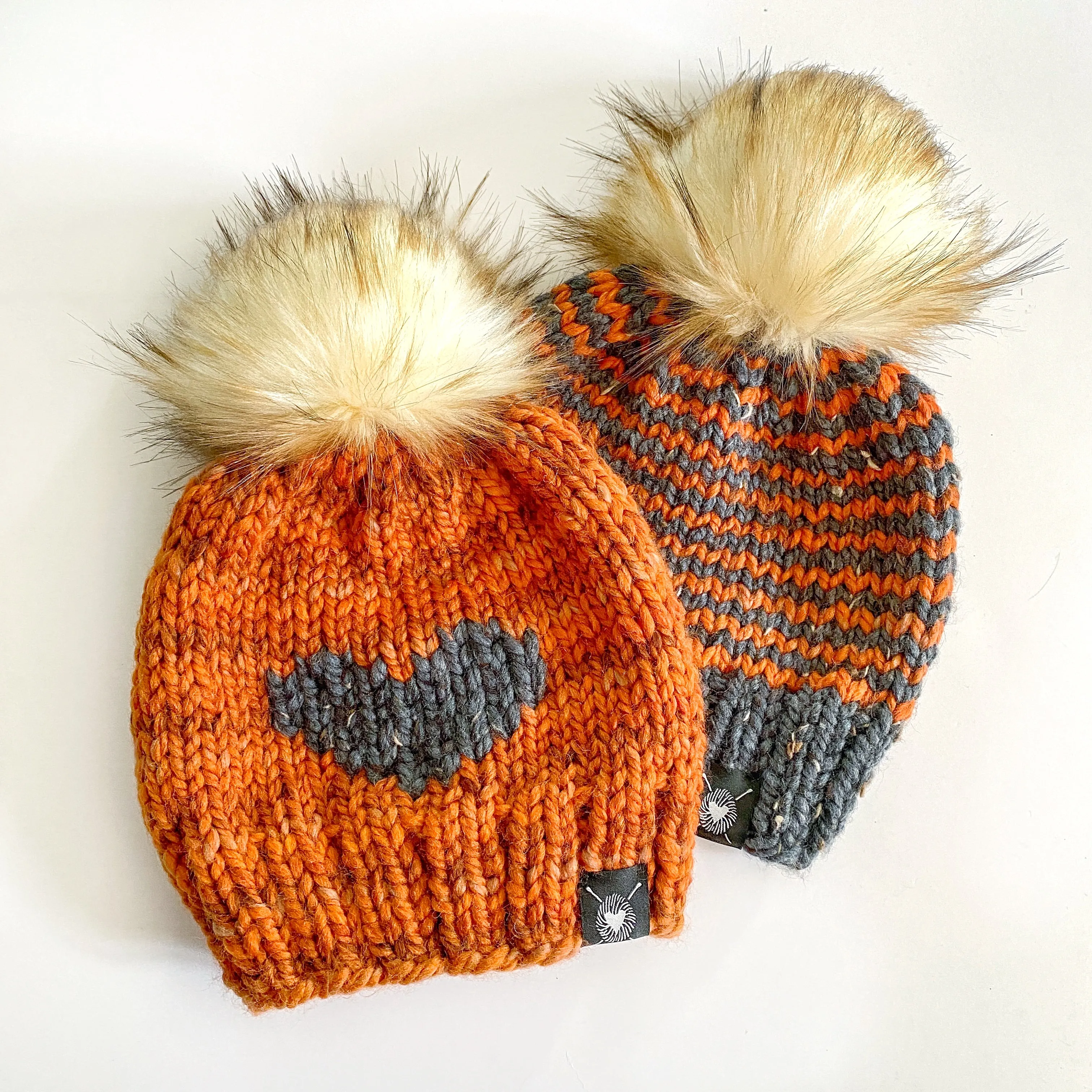 Skinny Stripe Faux Fur Pom-Pom Beanie in Autumn Twist