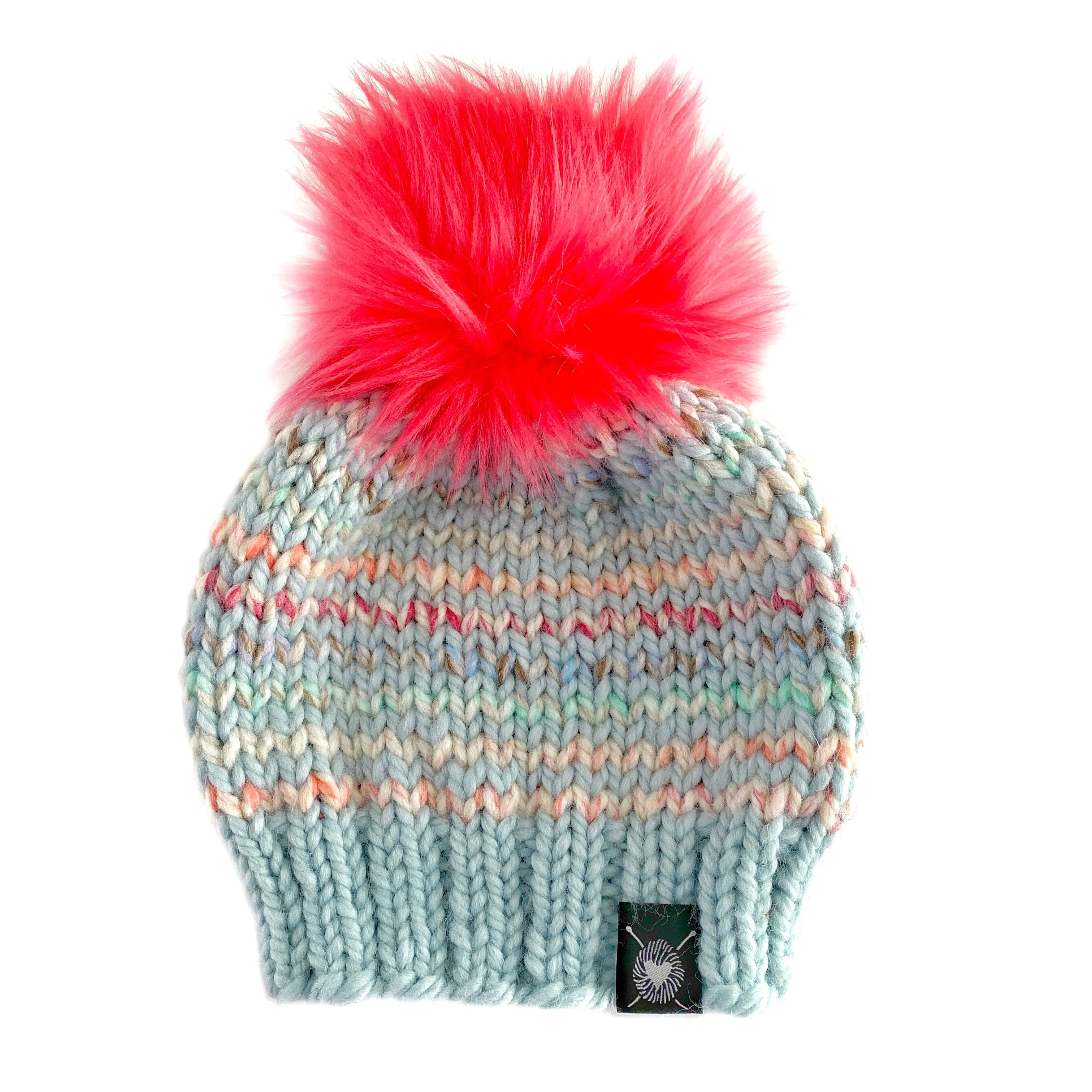 Skinny Stripe Faux Fur Pom-Pom Beanie in Juicy Fruit