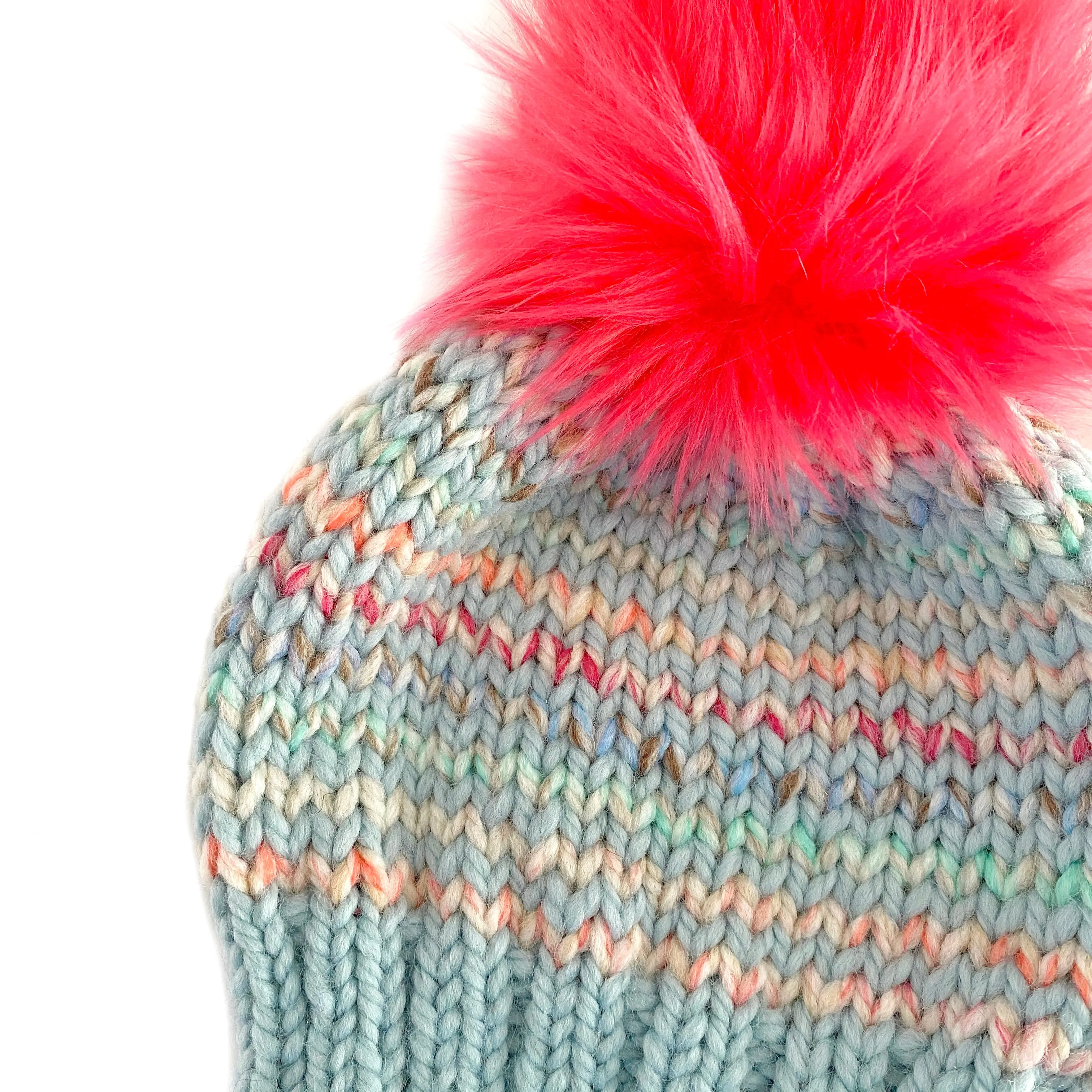 Skinny Stripe Faux Fur Pom-Pom Beanie in Juicy Fruit