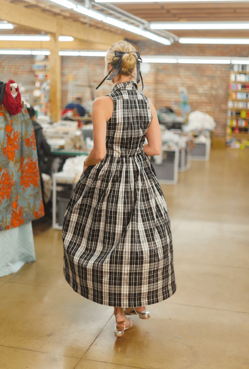 Sleeveless Shirtdress - Black and White Silk