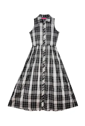 Sleeveless Shirtdress - Black and White Silk