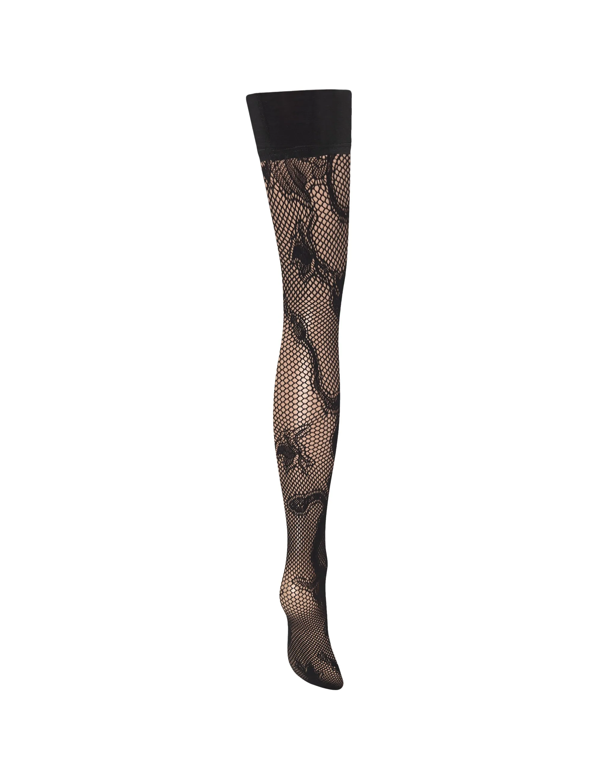 Snake Fishnet Leg/Plain Top Hold Ups Black