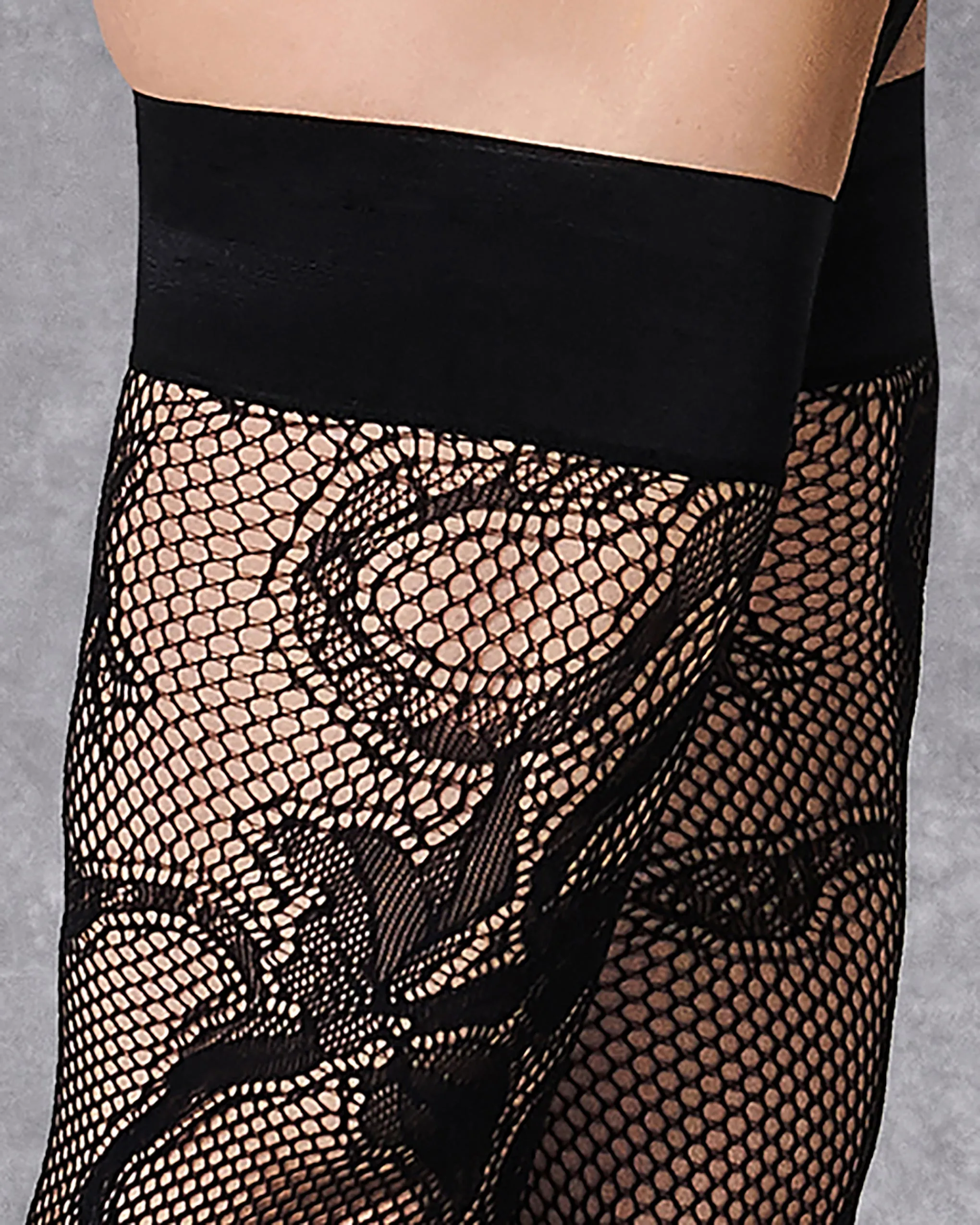 Snake Fishnet Leg/Plain Top Hold Ups Black