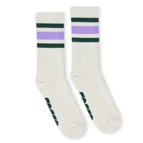 SOCCO Era Collection | Natural Crew Sock | Lilac and Dark Green Stripes