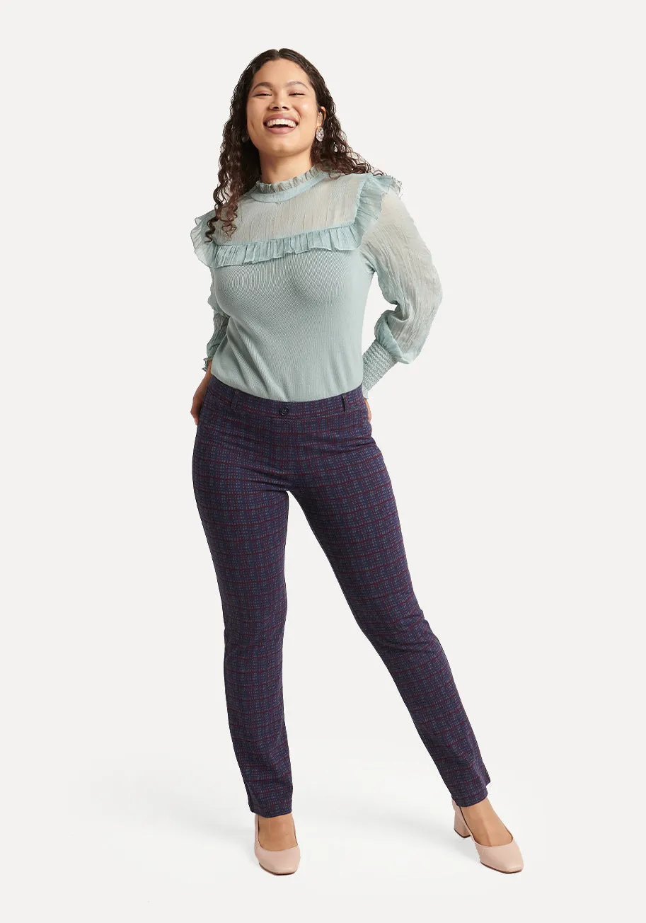 Straight Leg | Two-Pocket Straight-Leg Dress Pant Yoga Pants (Violet Plaid)