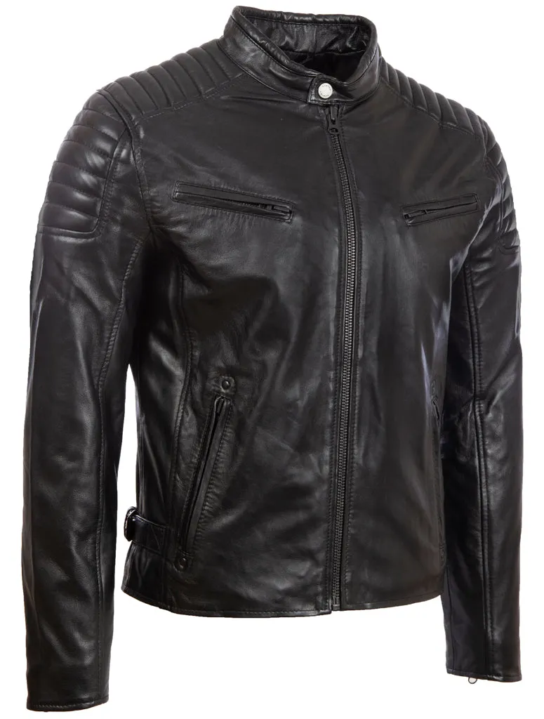 T86N Men's Diamond Biker Jacket - Black