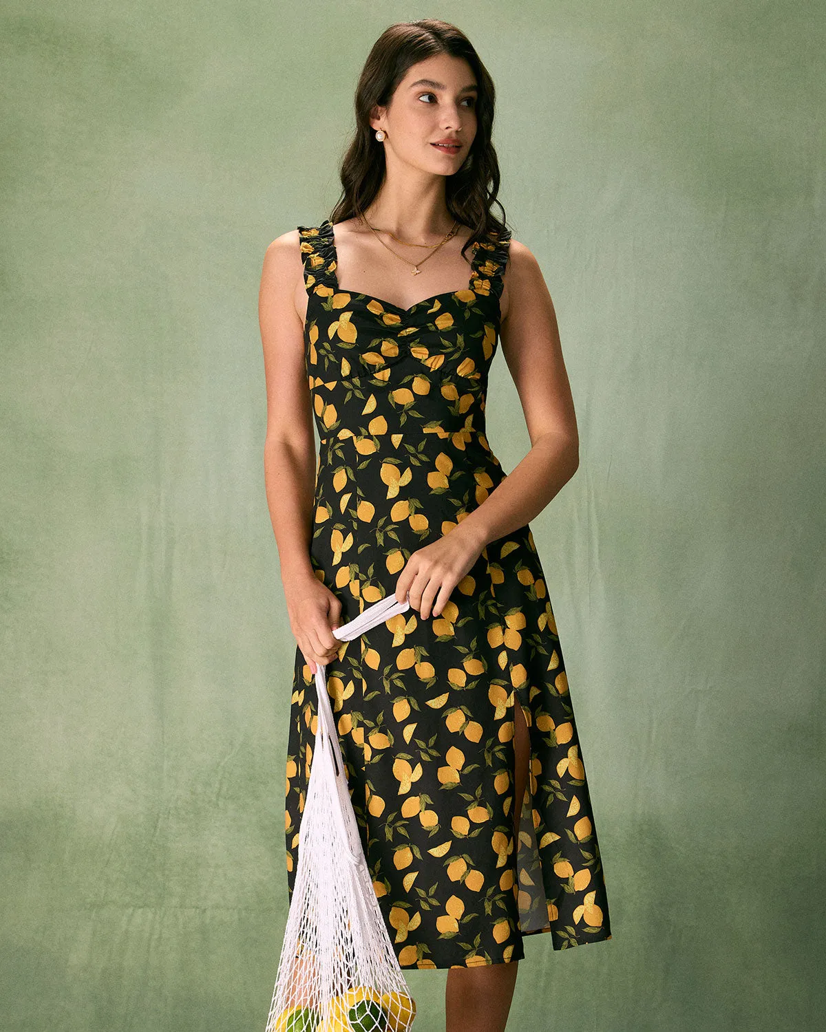 The Black Sweetheart Neck Lemon Midi Dress