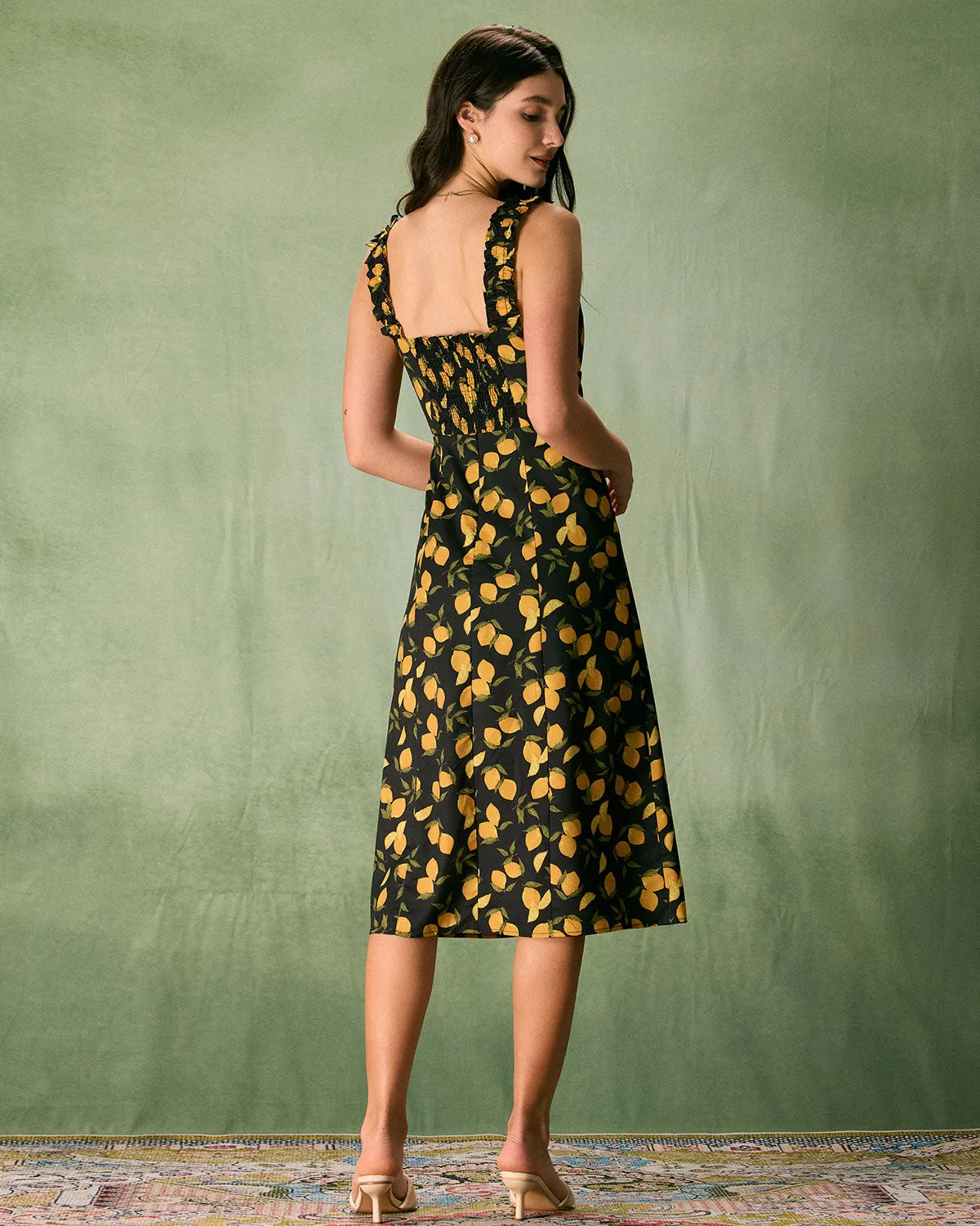 The Black Sweetheart Neck Lemon Midi Dress