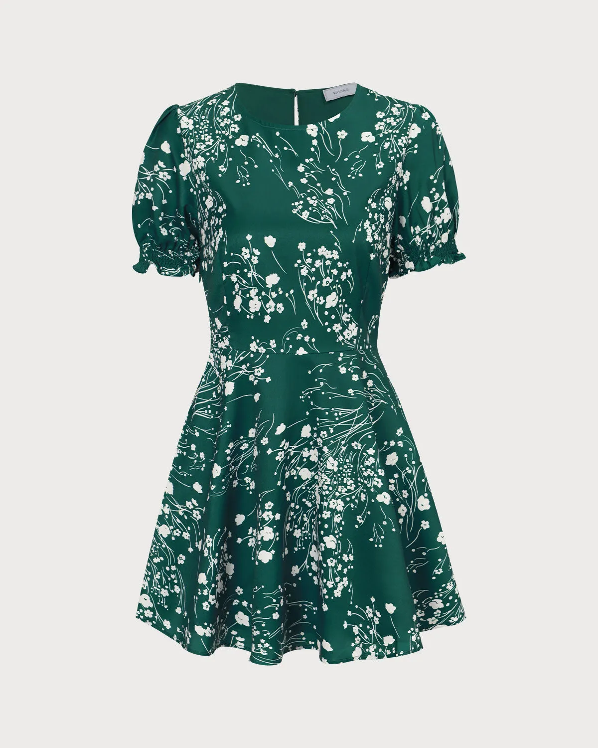 The Green Round Neck Floral Mini Dress