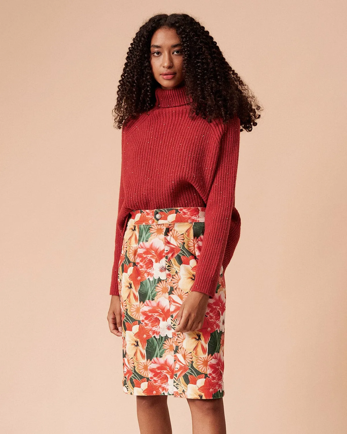 The High Waisted Corduroy Floral Skirt