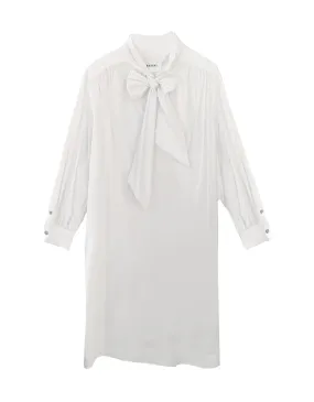 The Marion Cotton Poplin Tie Neck Dress- White