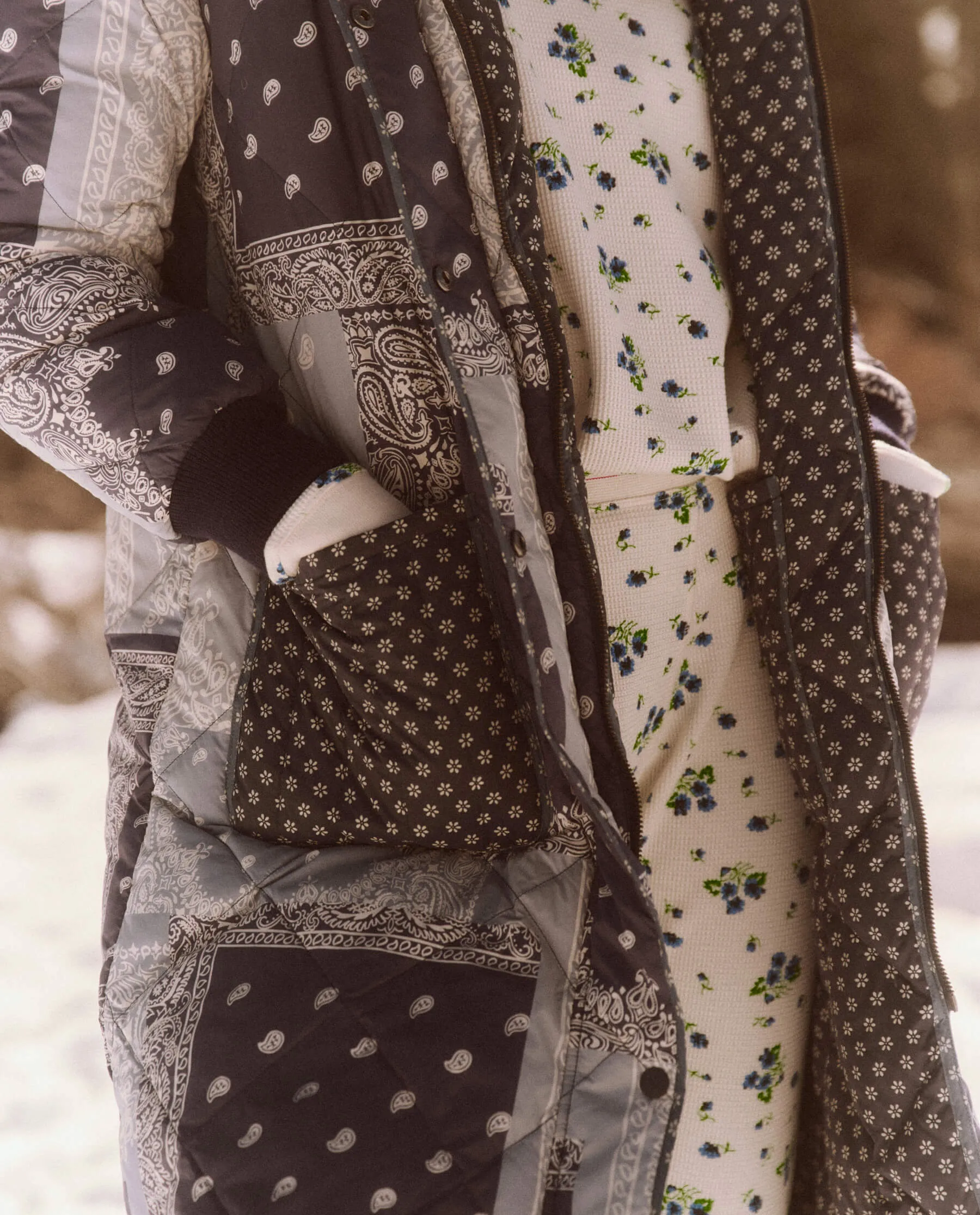 The Reversible Down Storm Puffer. -- Patchwork Bandana and Dewdrop Floral