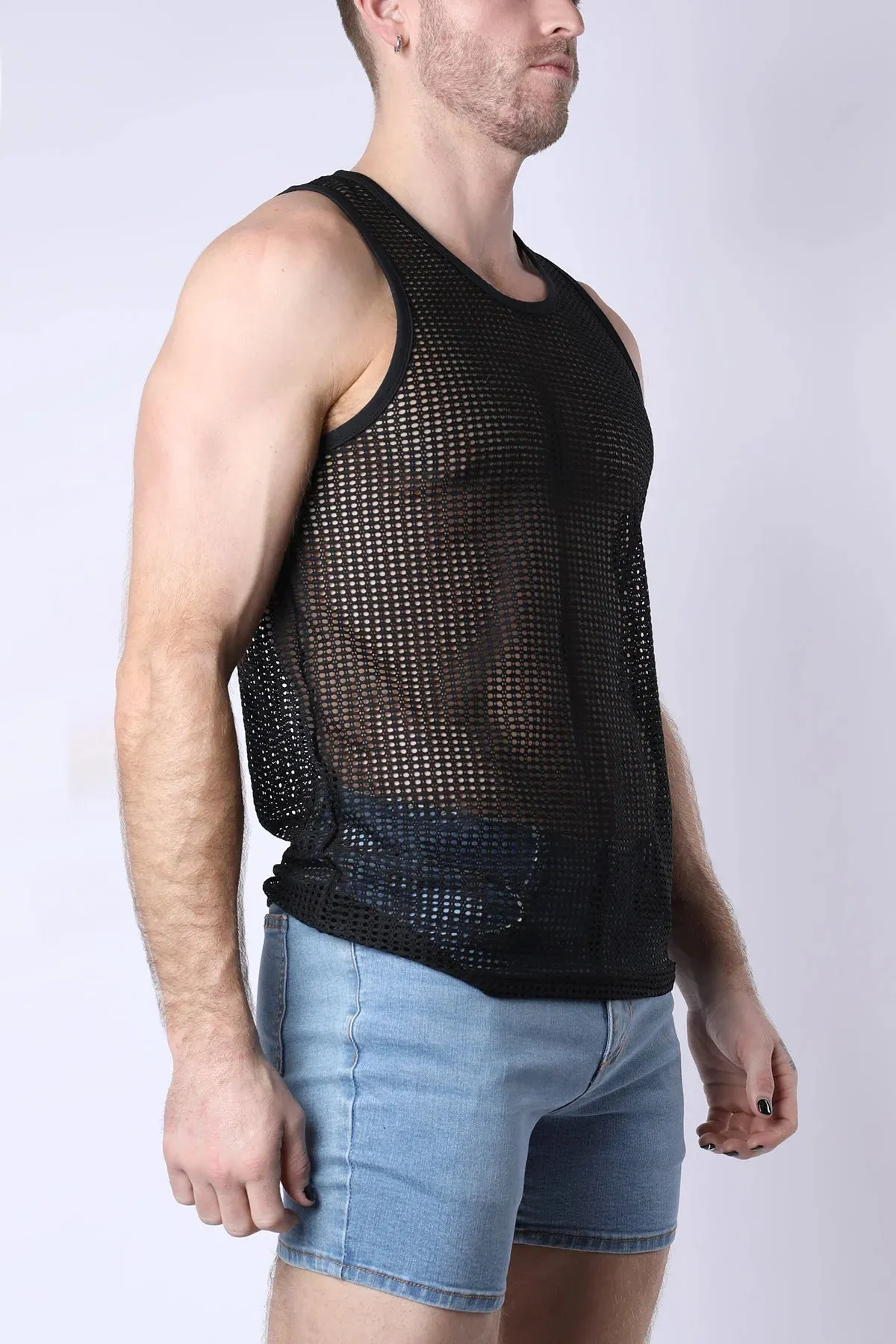 Timoteo Palm Canyon crochet mesh tank black