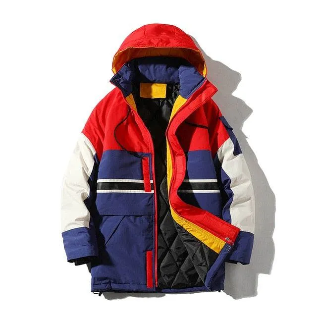 Unisex Warm Hooded Winter Jackets Wild Patchwork Multi-Pocket Coats