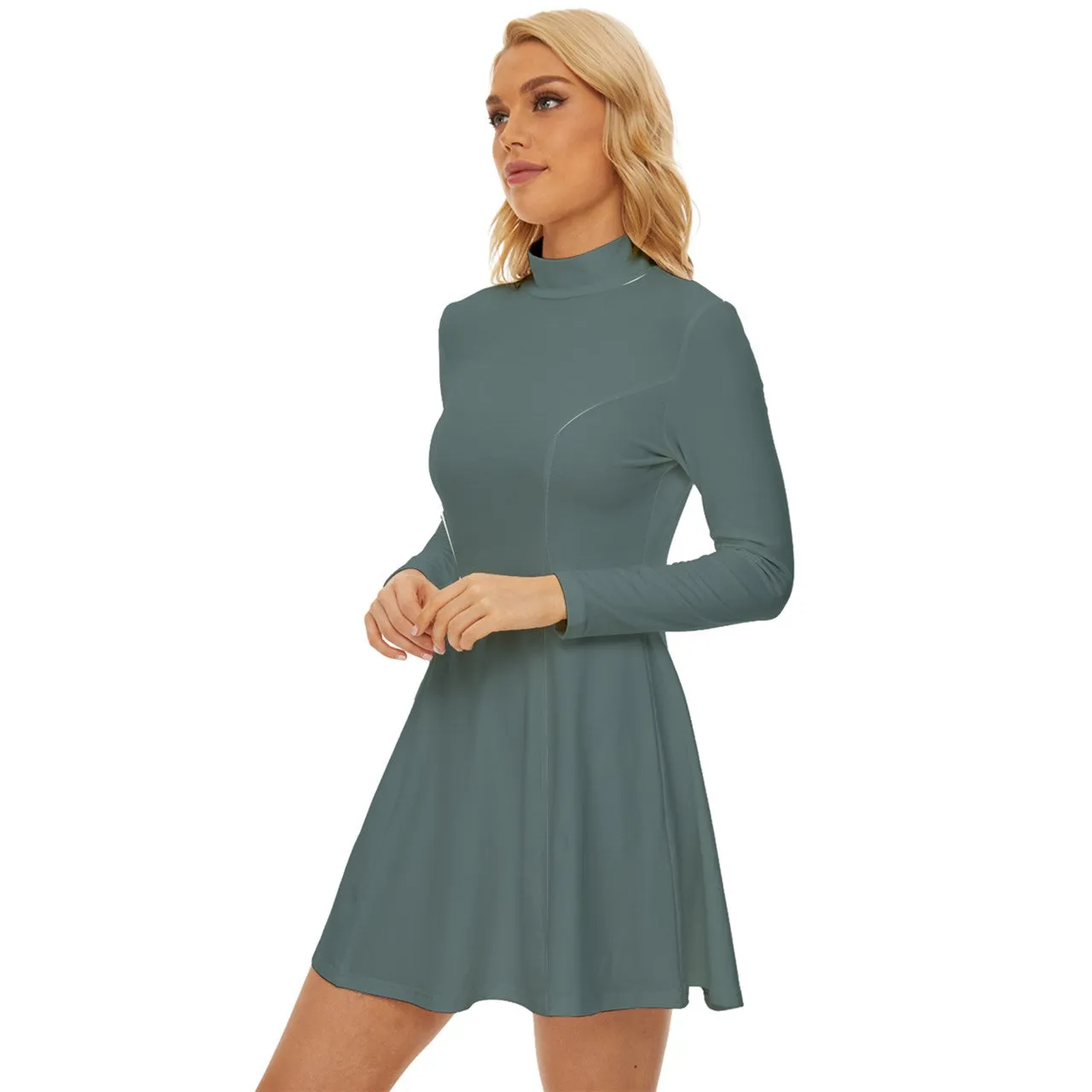 Vampire Art Grunge Chic Long Sleeve Velour Longline Dress - Dusty Teal