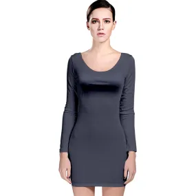 Vampire Art Grunge Chic Long Sleeve Velvet Bodycon Dress - Charcoal Blue