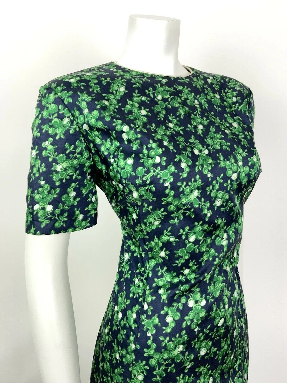 VINTAGE 60s 70s BLUE GREEN FLORAL BERRY DITSY SUMMER DRESS 14 16