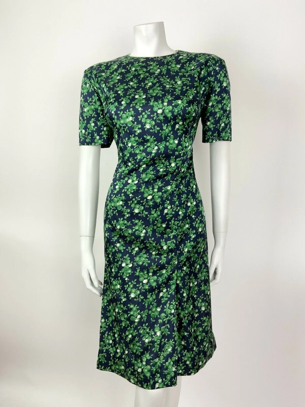 VINTAGE 60s 70s BLUE GREEN FLORAL BERRY DITSY SUMMER DRESS 14 16