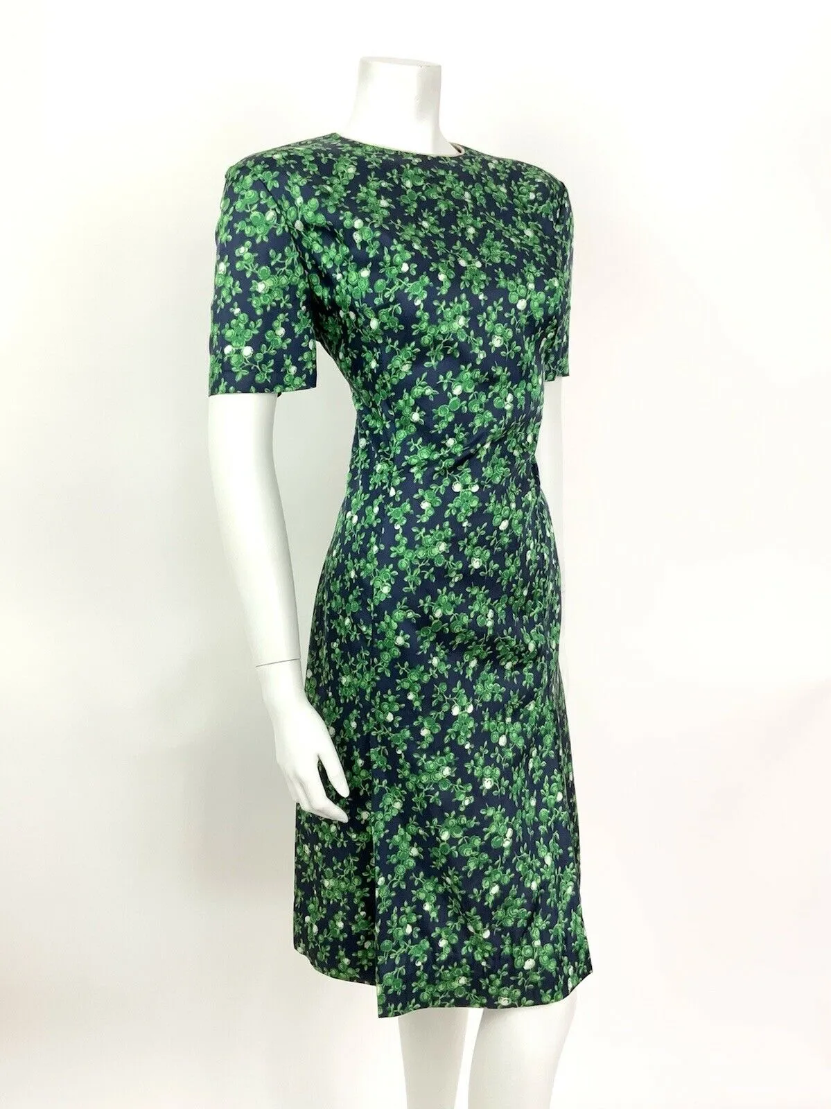 VINTAGE 60s 70s BLUE GREEN FLORAL BERRY DITSY SUMMER DRESS 14 16