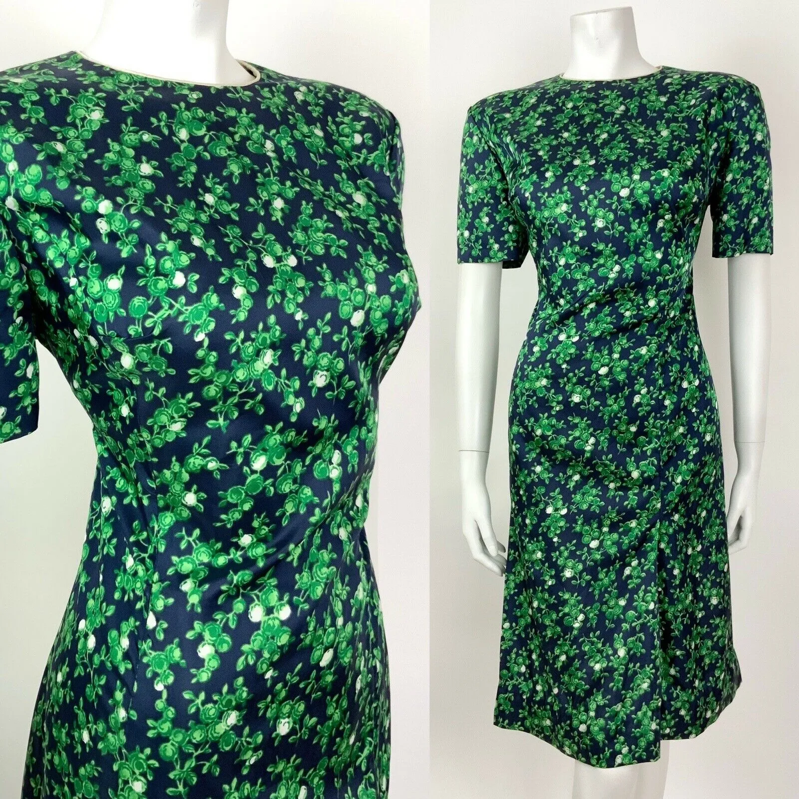 VINTAGE 60s 70s BLUE GREEN FLORAL BERRY DITSY SUMMER DRESS 14 16