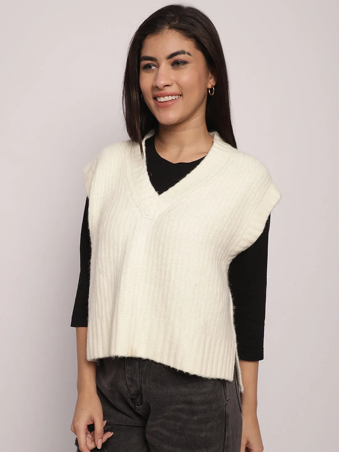 Women Cream Sweater Vest