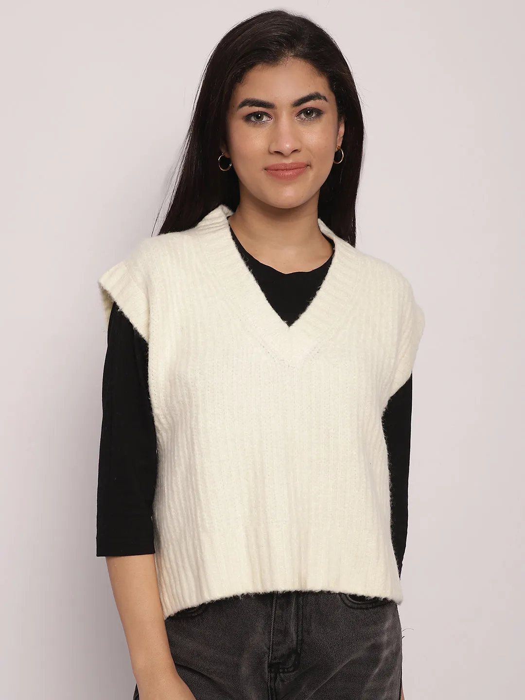 Women Cream Sweater Vest