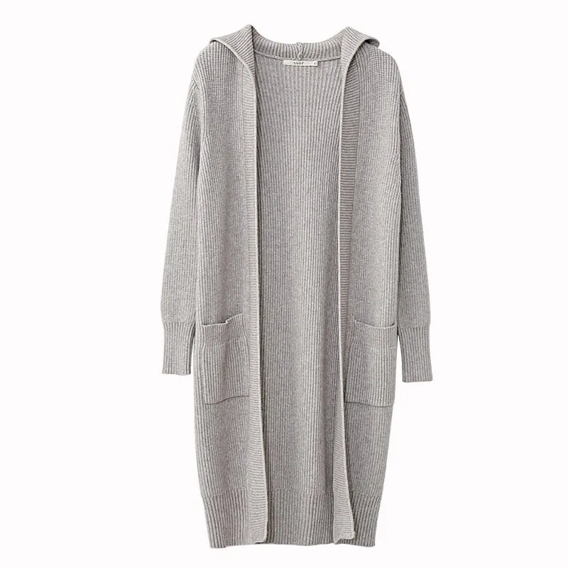 Women Fashion New Loose Hat Long Knitted Minimalism Lazy Sweater Coat