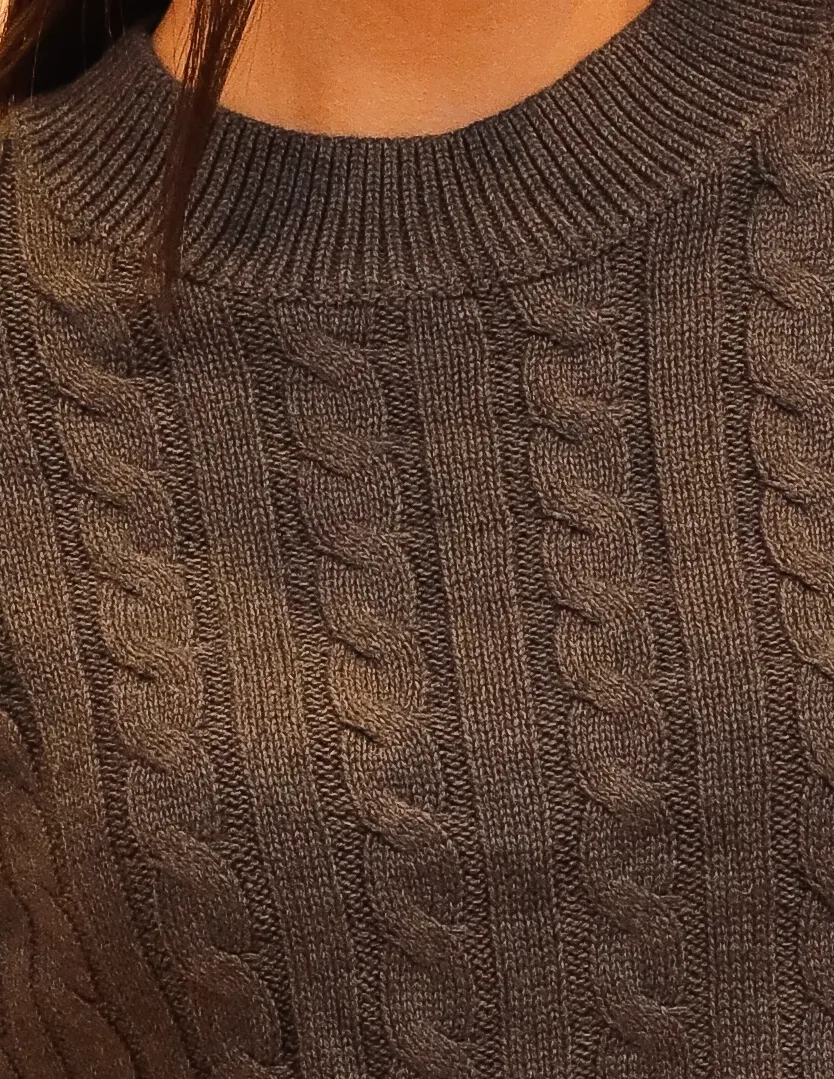 Women Grey Cable Knit Sweater