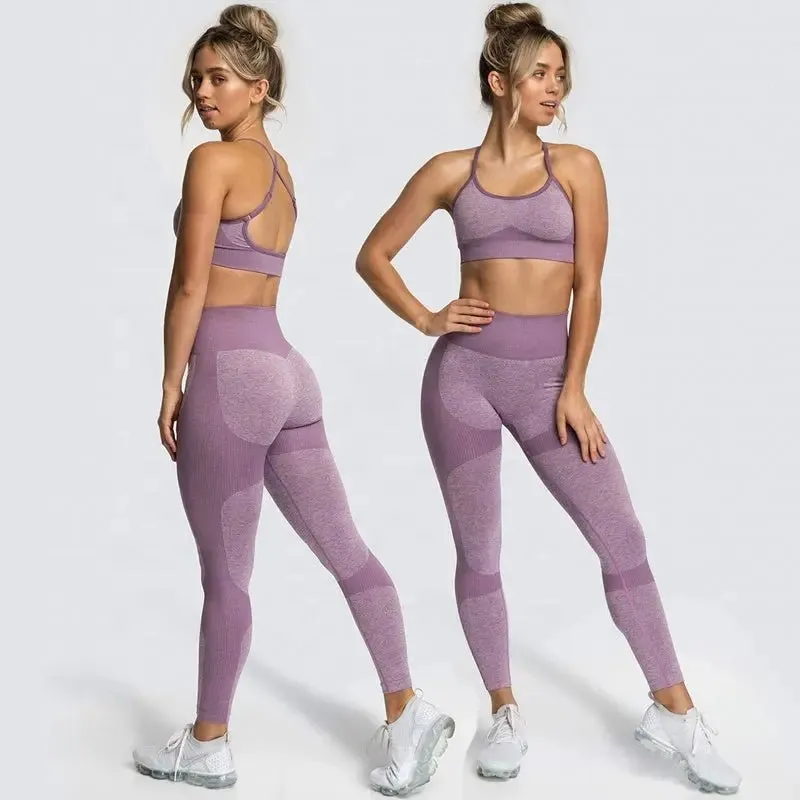 Women Seamless Activewear Fitness Gym Wear Sportswear Crop Top Leggings Yoga bra Set