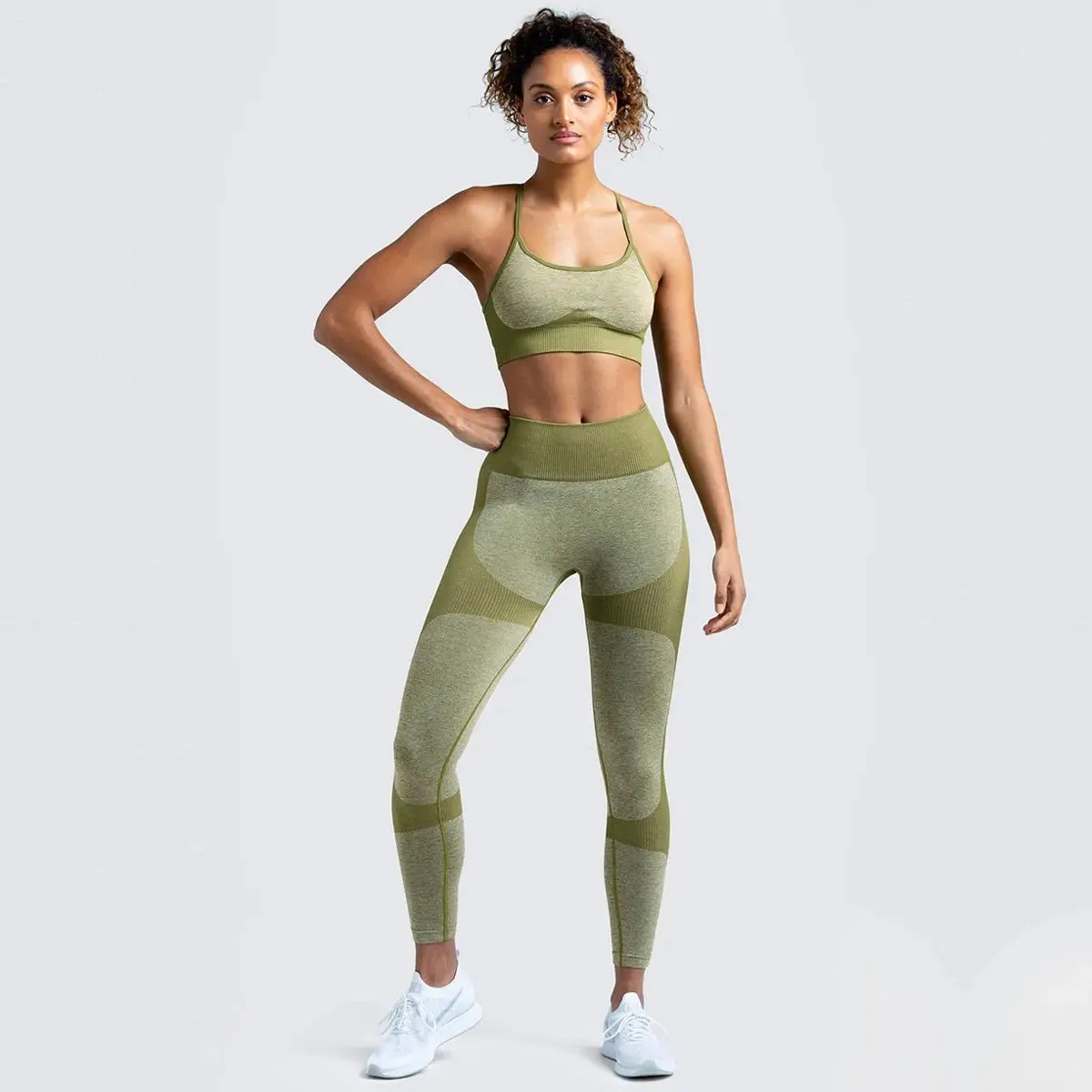 Women Seamless Activewear Fitness Gym Wear Sportswear Crop Top Leggings Yoga bra Set