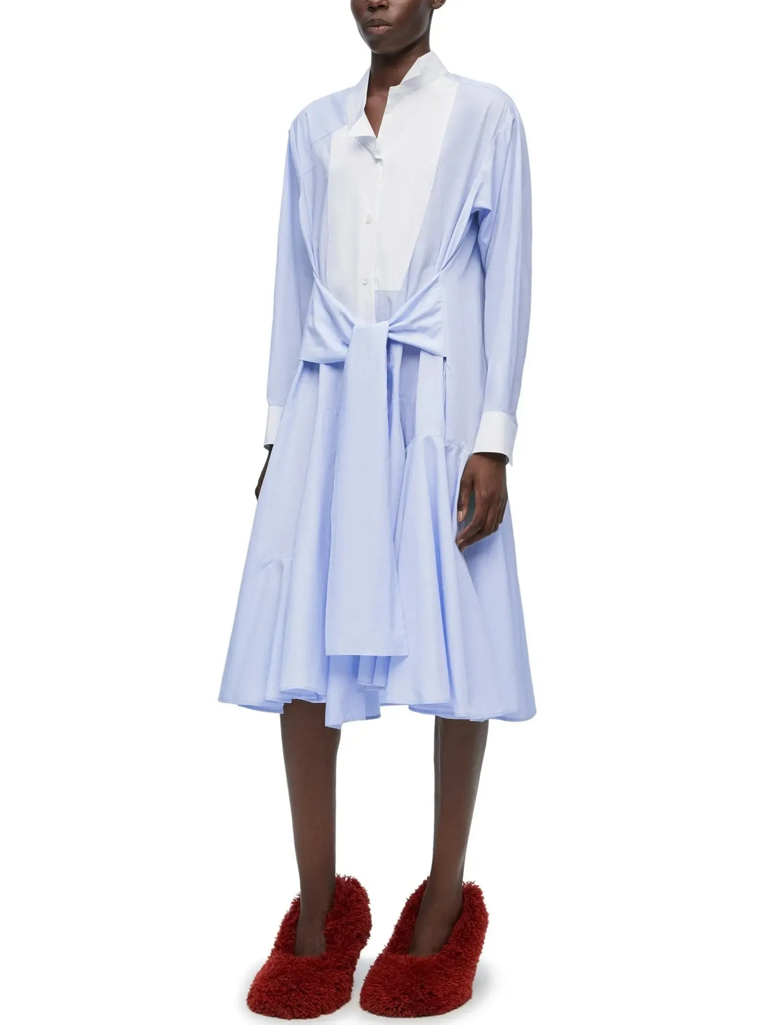 Women’s Blue and White Drop-Waist Shirt Dress