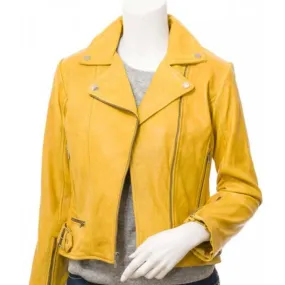 Womens Yellow Leather Biker Jacket