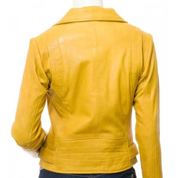 Womens Yellow Leather Biker Jacket