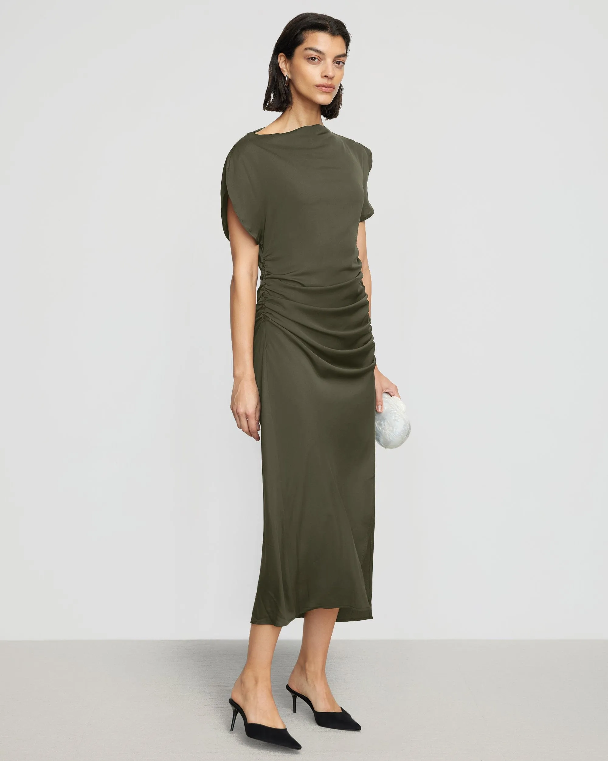 Yuyan Ruched-Waist Side-Slit Dress