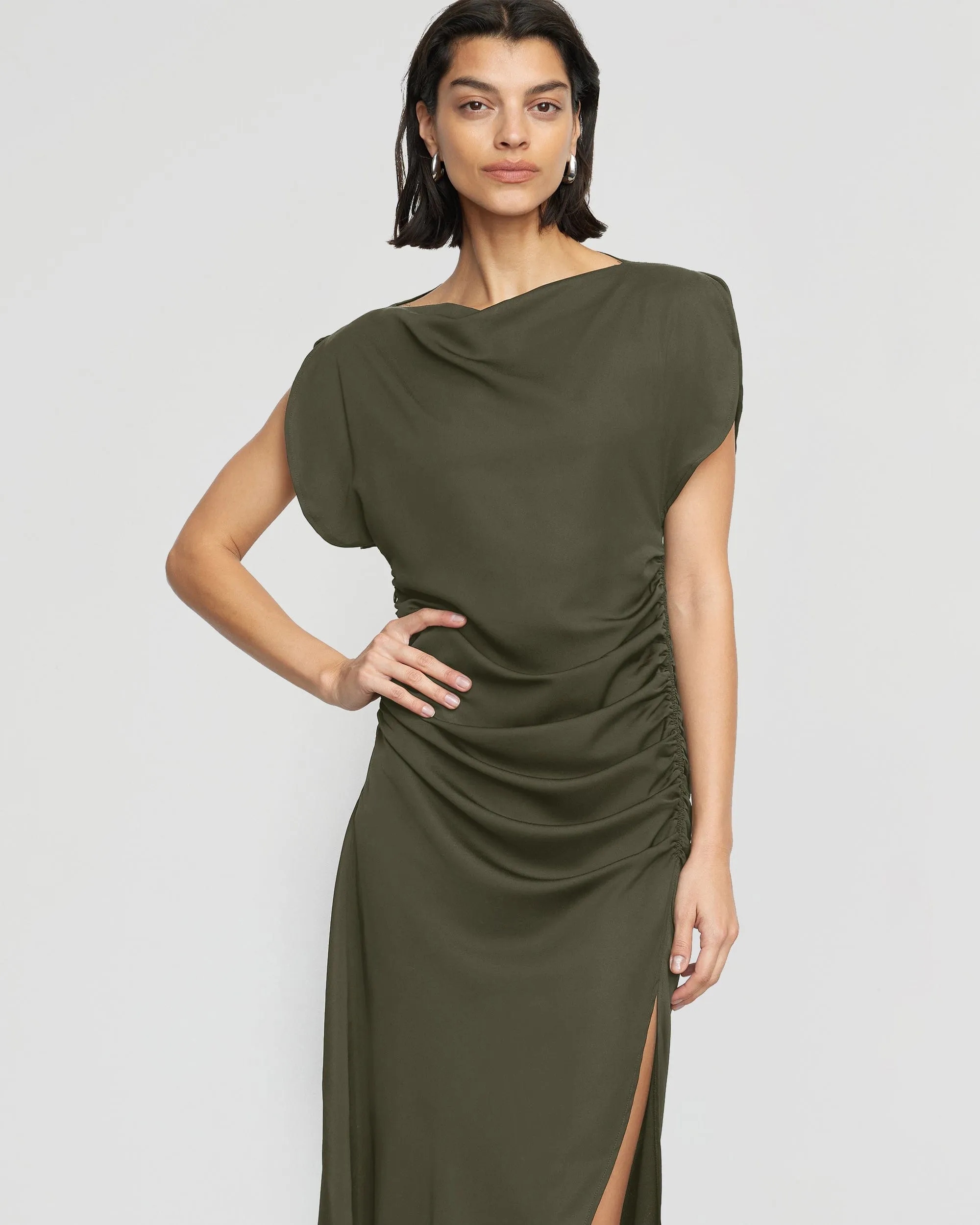 Yuyan Ruched-Waist Side-Slit Dress