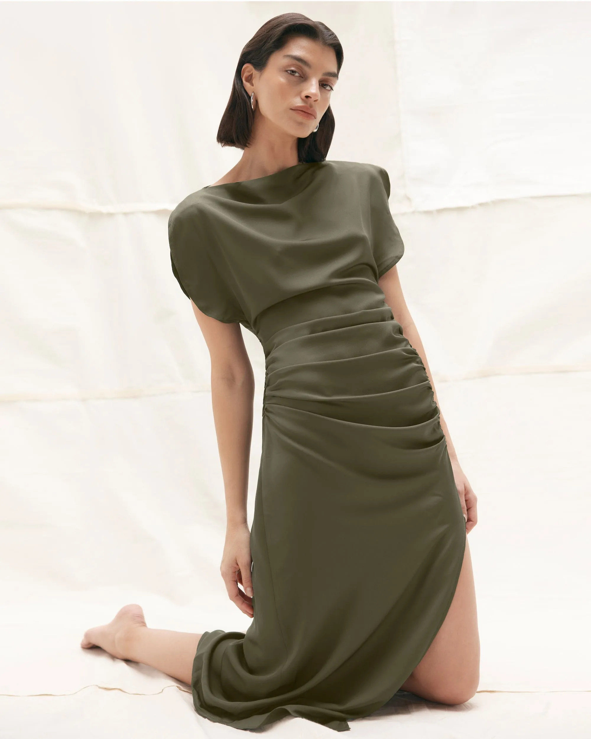 Yuyan Ruched-Waist Side-Slit Dress