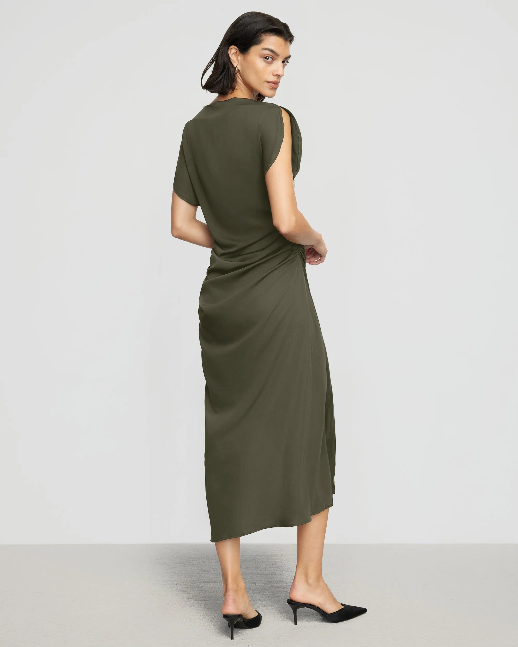 Yuyan Ruched-Waist Side-Slit Dress